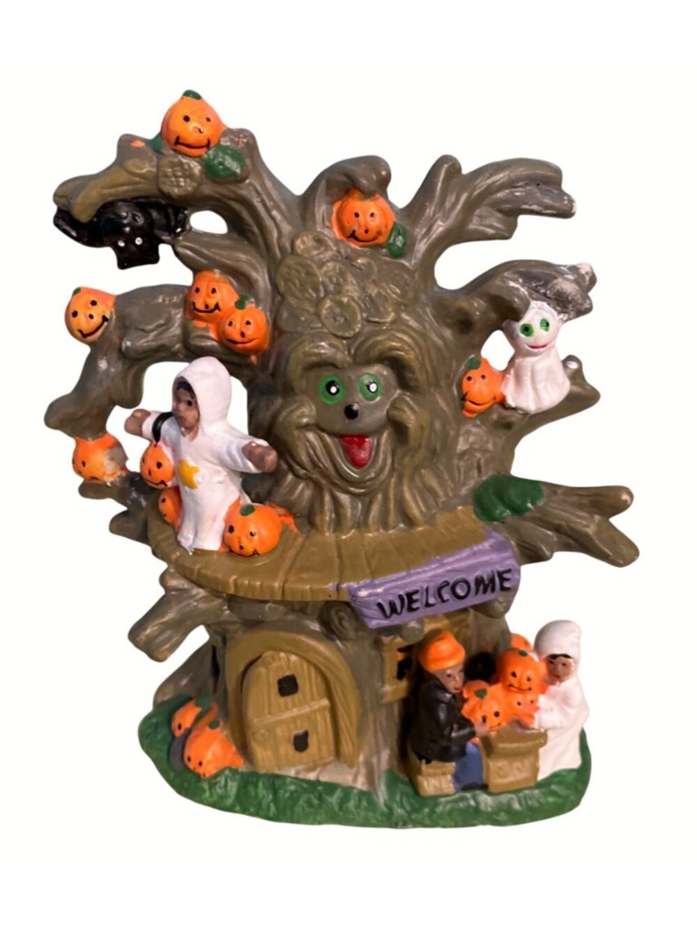 Halloween Tree Figurine With Pumpkins and Ghosts Welcome Sign - Picture 2 of 16